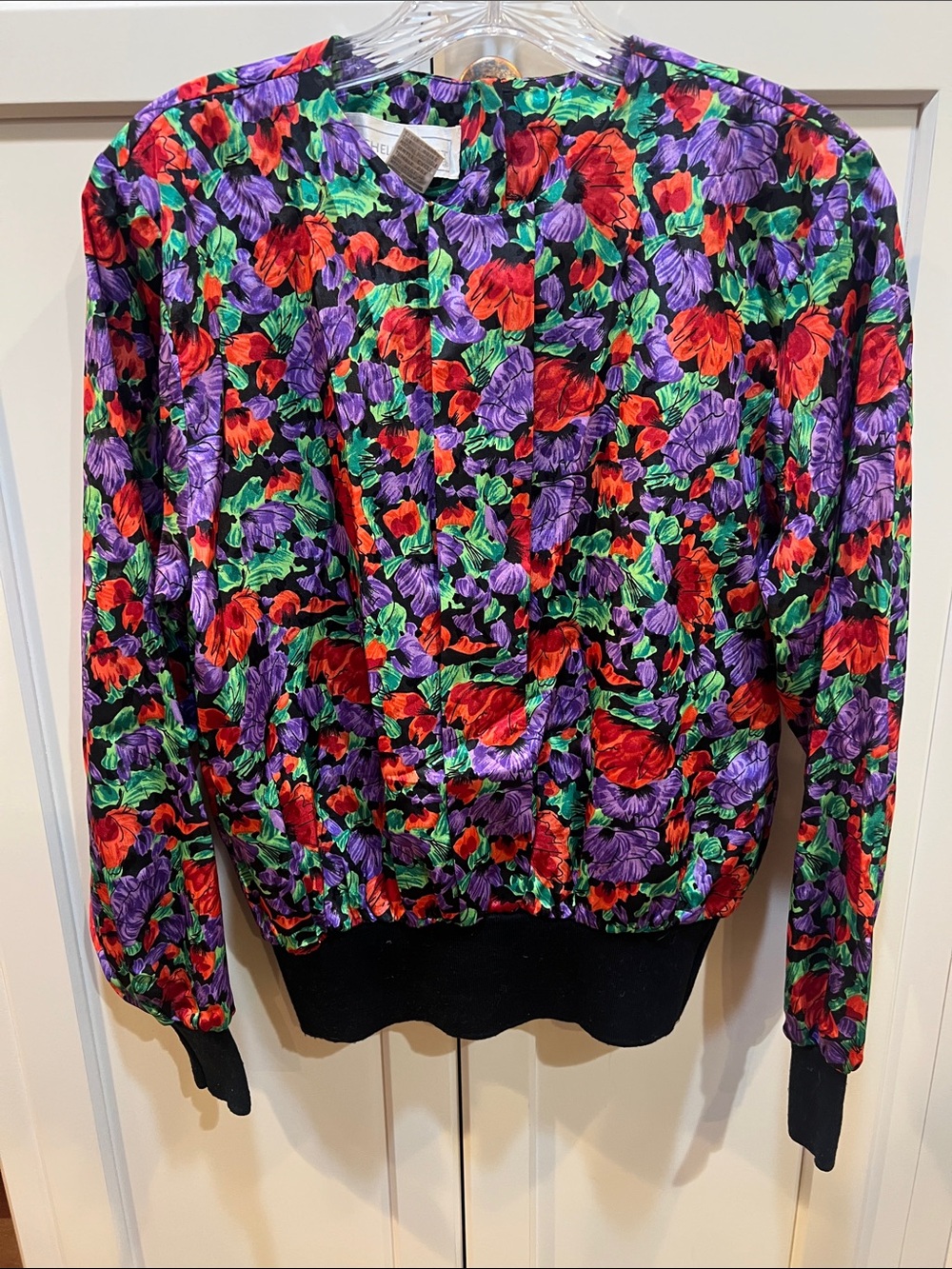 Vintage Michelle Stuart Floral top knit bottom - Black with Red, Purple & Green